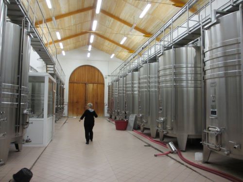 De wijnmakerij met stalen vaten